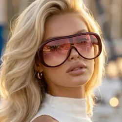Lunettes de soleil œil de chat Y2K surdimensionnées à monture large pour femmes et hommes, style rétro carré, dégradé, protection UV400, verres décoratifs