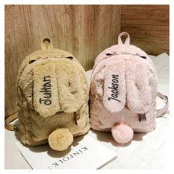 Sac à dos en peluche personnalisé avec oreilles de lapin brodées pour femme, sac cadeau avec nom, mignon, automne, hiver, nouveau