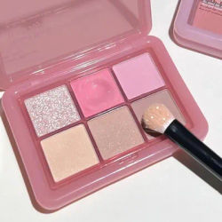 Korean 6-Color Pink Eyeshadow Palette Pearly Matte Glitter Highly Pigmented Rouge Tray Lasting Shimmer Eyeshadow Tray Eye Makeup