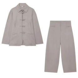 Ensemble pantalon femme 2026 Nouveauté Col revers Manches longues Haut à nœud Pantalon taille mi-haute coupe ballon Mode Décontracté Ensemble 2 pièces