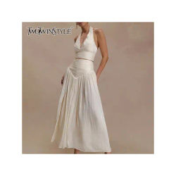 TWOTWINSTYLE solide minceur épissé froncé deux pièces ensembles pour les femmes licou sans manches haut court taille haute jupe ensemble femme