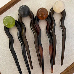 2 Pieces Set Fashion Colored Pearl U-Shaped Hairpin Trendy Acrylic Geometric Headwear for Women Girls Hair Accessories