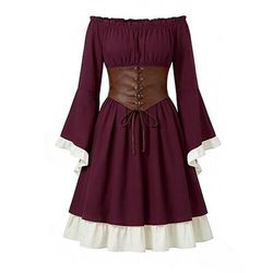 Retrò Vintage Medievale Rinascimento Vestito Lunghe Strega Fata Corsetto Costume Per donna Halloween Carnevale Fiera Rinascimentale LARP Adulti Vestito