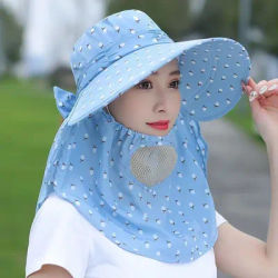 Chapeau de soleil pour femme 1 pièce, chapeau de masque intégré, grand bord, chapeau de pêcheur d'extérieur, avec maille respirante, adapté au printemps et en été