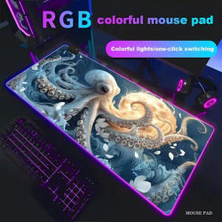 Tapis de Souris HYBXAXC Octopus, Tapis de Bureau Octopus, Tapis à Tentacules, Grand Tapis de Jeu LED RGB HD pour PC, Cadeau Gamer, Configuration Gaming