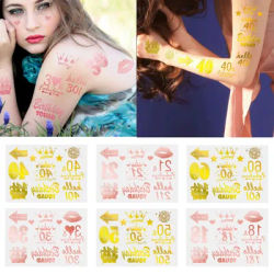 1Pc Bronzing Birthday Waterproof 18 21 30 40 50 60 70 80 90th Yeas Old Body Face Tattoo Sticker for Happy Birthday Party Decor