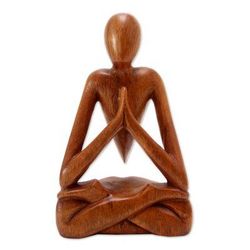Natural Meditation,'Wood Lotus Meditation Yoga Sculpture Hand Carved in Bali'