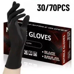 30/70PCSDisposable Black Nitrile Gloves Disposable Cleaning Household Cleaning Kitchen Beauty Hairdressing Embroidery Tools