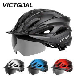 VICTGOAL 3-IN-1 Bike Helmet with LED Backlight, Sun Visor, Magnetic Goggles for Men Women E-Bike MTB BMX Outdoor Cycling Helmets