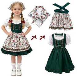 Oktoberfest Vestito Dirndl Completo Dirndl Lunghezza Midi Cameriera Bavarese Tedesco Alpino Prati Ragazze Carnevale Festa della birra Panno in stile tradizionale