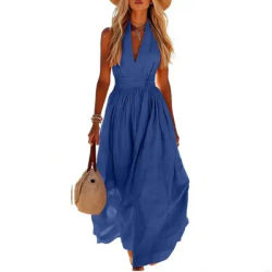 77HE Robe longue pour Col en V Sans manches Taille haute Robe cocktail pour invités mariage