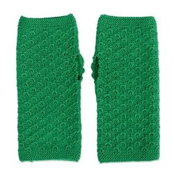 Gossamer in Meadow,'Knit Soft 100% Baby Alpaca Fingerless Mitts in Meadow Green'