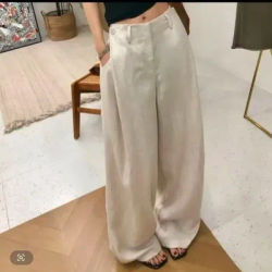 Pantalon large en lin taille haute pour femme, style Old Money français, décontracté, pour le bureau, été