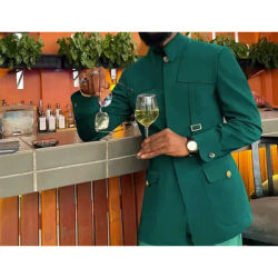 Costume de mariage vert tendance pour homme, sur mesure, smoking de fête 2 pièces, veste et pantalon coupe ajustée, blazer pour chanteur ou marié