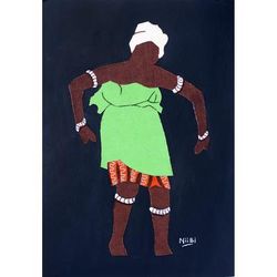 Agbaza I,'Cotton Wall Art of African Woman Performing the Agbaza Dance'