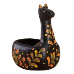 Black Llamita,'Black Ceramic Llama Figurine from Peru'