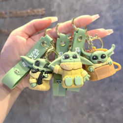 Cartoon Anime Cute Baby Yoda Keychain Mandalorian Figure Model Master Yoda Key Chains PVC Kids Gift