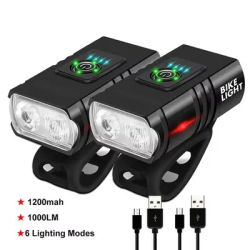 2 T6 LED Bike Light Type-C Charging Bicycle Lights Front 6 Modes MTB Flashlight Bicycle Headlight for Cycling Bicycle Front Lamp