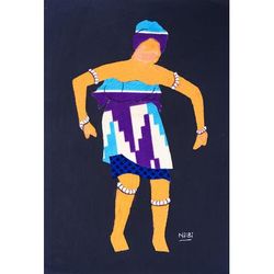 Agbaza II,'Traditional Ewe Agbaza Dance Cotton Wall Art in Cool Hues'