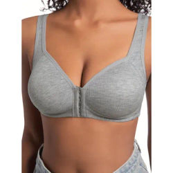 Soutien-gorge pour femmes, fermeture frontale sans fil, couleur unie, couverture complète, bonnets fixes, plus considéré pour les personnes d'âge moyen et les personnes âgées individuelles