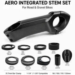 Aero Integrated Stem Set 31.7mm Road Gravel Stem 90/100/110/120mm Internal Cable Routing 1-1/4 to 1-1/8 Alloy