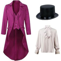 Capotto Medievale Retro Vintage del XVIII Secolo Cappello Tuxedo Vampiro Cavaliere Abbigliamento Elegante Uomo ebenezer Scrooge Elfo Fantasia Steampunk Festa Sera Cappotto per Adulti Natale
