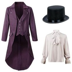 Capotto Medievale Retro Vintage del XVIII Secolo Cappello Tuxedo Vampiro Cavaliere Abbigliamento Elegante Uomo ebenezer Scrooge Elfo Fantasia Steampunk Festa Sera Cappotto per Adulti Natale