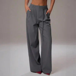 Pantalon large à taille haute pour femme, avec cordon de serrage, plissé devant, décontracté, pour le bureau ou le travail