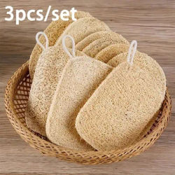 3pcs Double-Layer Natural Loofah Exfoliating Sponges,Gentle Body Scrubber,Expandable Plant Fiber,Ideal for Bathroom Cleaning