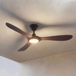 Ventilatore da soffitto per esterni a LED Lucande Winrod, legno scuro, Winrod Lucande, dimmerabile, Legno scuro, Plastica, Moderno