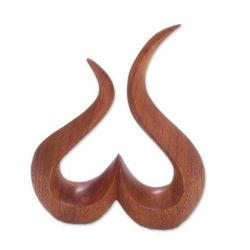 Growing Heart,'Hand-Carved Suar Wood Abstract Growing Heart Sculpture'