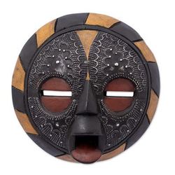 Bwa Shield II,'African Wood and Aluminum Wall Mask in Bwa Shield Style'