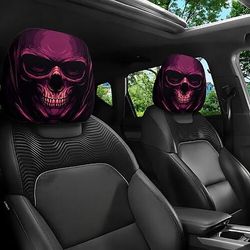 2 copri poggiatesta per auto con teschio, fantastico motivo gotico con scheletro viola, protezione per poggiatesta, accessori universali per interni auto, elegante copricuscino decorativo per auto,