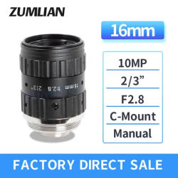 ZUMLIAN 16mm Objectif 2/3 en effet CMOS Caméra C-Mount 10MP Haute exposée F2.8-16 Manuel Iris FA/CCTV Machine Vision Caméras