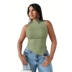 Grande taille 1XL-5XL été femmes décontracté ajustement serré sans manches porter haut femmes couleur unie sans manches haut à la mode vêtements