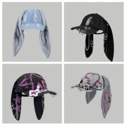 Casquette de Baseball déchiré en Denim avec oreilles de lapin, Niche inspirée des célébrités, Graffiti délavé, chapeau de soleil Hip-Hop, tendance