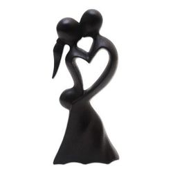 Gentle Kiss,'Hand Carved Suar Wood Statuette'