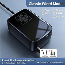 Gonfiatore per pneumatici portatile, pompa d'aria per auto senza fili con manometro digitale, compressore d'aria elettrico da 150 psi, spegnimento automatico, power bank ricaricabile luce a LED per