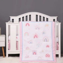 3Pcs Rainbow Baby Infant Crib Kids Baby Bedding Set Crib Sheet Set Infant Newborn Nursery (Comforter Fitted Sheet Crib Skirt)