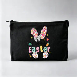 Pochette à maquillage imprimée avec des oreilles de lapin, pochette cosmétique de style Pâques pour un usage quotidien