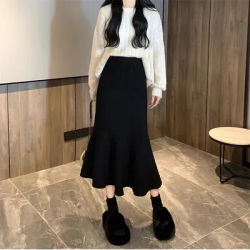 Jupe longue sirène élégante pour femme, tricotée, taille haute, moulante, maxi, sexy, pour soirée, automne-hiver