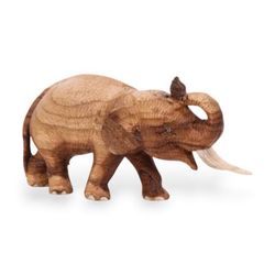 Elephant Play,'Hand Carved Teak Wood Elephant Statuette from Thailand'