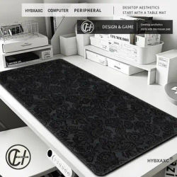 Tapis de bureau en dentelle noire, tapis de souris en dentelle beige et blanche, tapis de bureau Dark Academia, tapis de clavier gaming HD étendu 100x50, tapis de souris gamer.