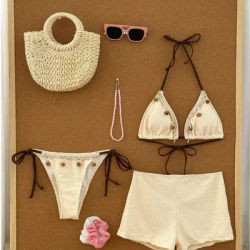 Ensemble de maillots de bain 2 pièces pour femmes, style bohème vintage, avec perles en bois, haut triangle halter et short de plage à coupe haute, pour l'été