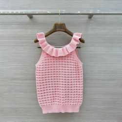 Gilet tricoté à col suspendu et bordure à volants pour femme, haute qualité, 2026 - hb724