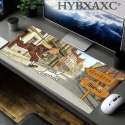 HYBXAXC Grand tapis de souris pour ordinateur, tapis de souris pour gamer, tapis de clavier, tapis de bureau mignon, accessoires PC, Les Aventures de Tintin
