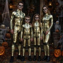 Halloween Tuta intera Body Costume di Gruppo Robot Stampa Cerniera frontale Sinistro Rave futuristico Unisex Costume per Club Festival Musicale Feste Halloween Carnevale Bambini Adulti