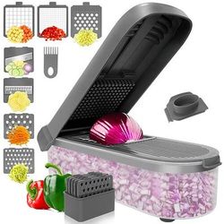 Tritatutto per verdure 7 in 1 affettatrice a mandolina, taglia alimenti multifunzione con taglia cubetti e julienne lame per affettare, utensile manuale per la preparazione in cucina