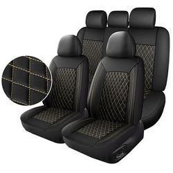 Set completo di coprisedili universali per auto, in ecopelle di alta qualità con cuciture a rombi, protezioni interne per berline, SUV, camion, compatibili con airbag, sedili posteriori sdoppiabili