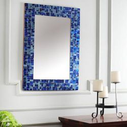 Faces of Night,'Leafy Rectangular Mirror with Glass Mosaic in Blue Shades'